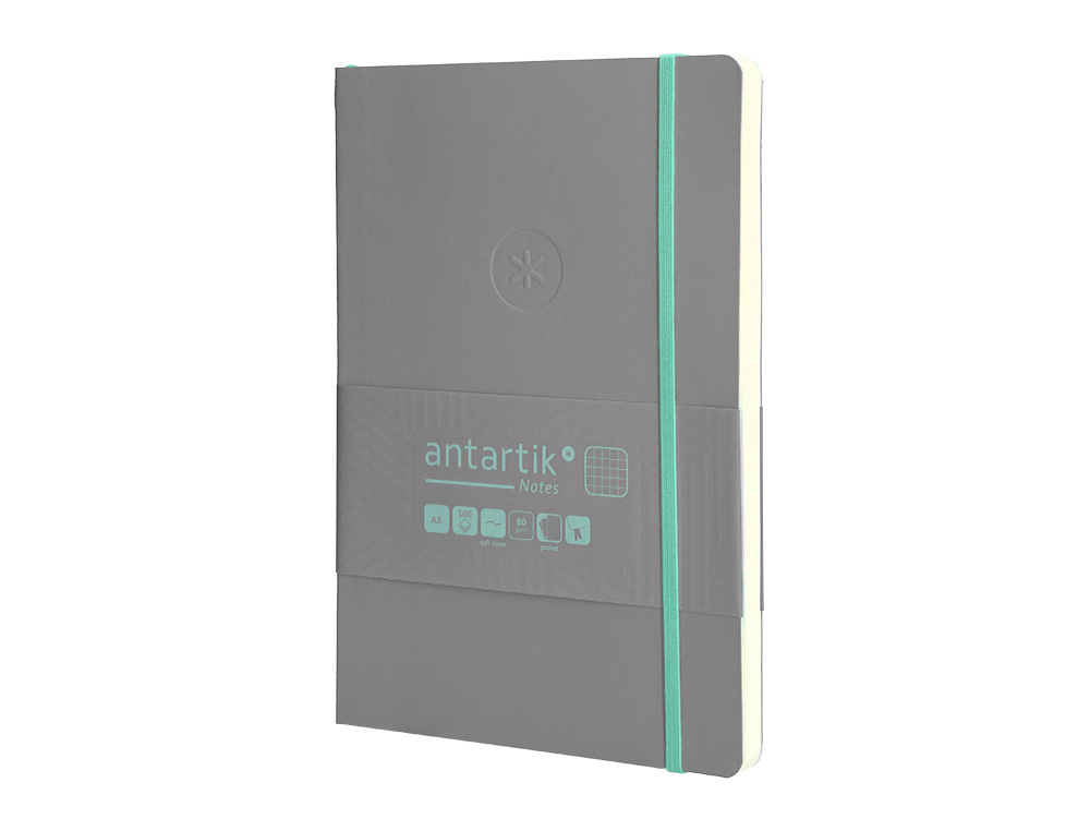 CADERNO COM ELASTICO ANTARTIK NOTES CAPA MOLE A5 QUADRICULADO CINZA E TURQUESA 80 FOLHAS 80 GR FSC