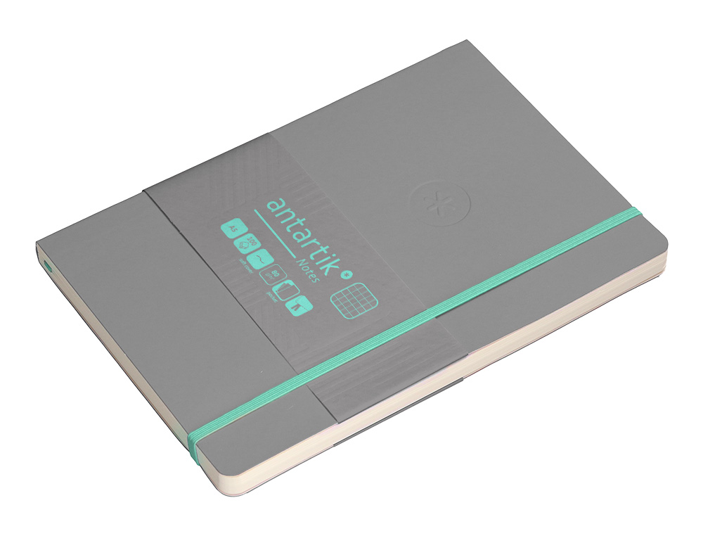 CADERNO COM ELASTICO ANTARTIK NOTES CAPA MOLE A5 QUADRICULADO CINZA E TURQUESA 80 FOLHAS 80 GR FSC