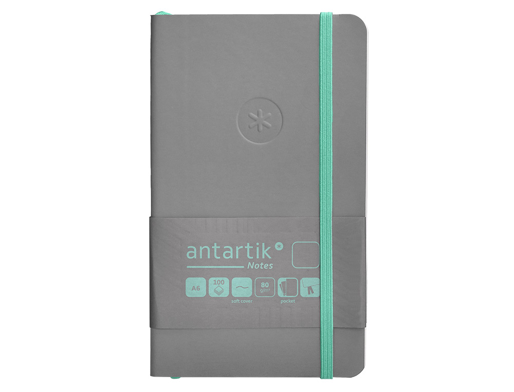 CADERNO COM ELASTICO ANTARTIK NOTES CAPA MOLE A6 LISO CINZA E TURQUESA 100 FOLHAS 80 GR FSC