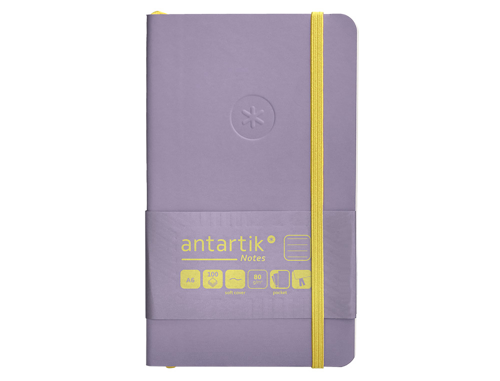 CADERNO COM ELASTICO ANTARTIK NOTES CAPA MOLE A6 PAUTADO ROXO E AMARELO 100 FOLHAS 80 GR FSC