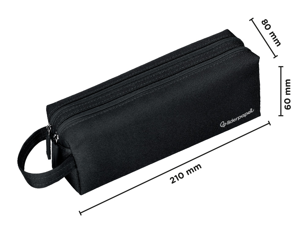 ESTOJO ESCOLAR LIDERPAPEL CLASSIC RETANGULAR COM ASA 2 FECHOS 210X80 MM PRETO