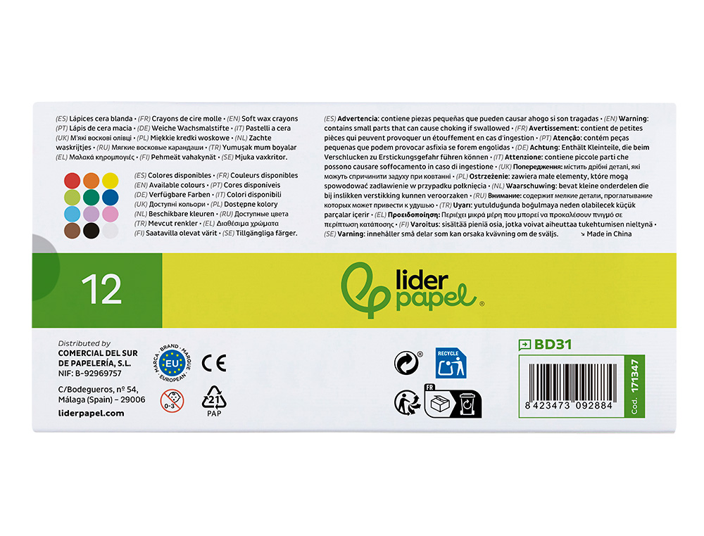 LAPIS CERA LIDERPAPEL HEXAGONAL CAIXA DE 12 UNIDADES CORES SORTIDAS