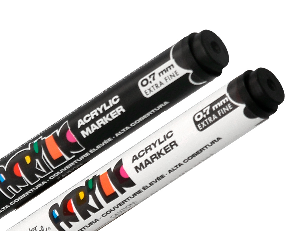 MARCADOR LIDERPAPEL ACRYLIC BASE AGUA TODO TIPO DE SUPERFICIE PONTA FINA 0,7 MM CAIXA DE 4 UNIDADES BRANCO E PRETO