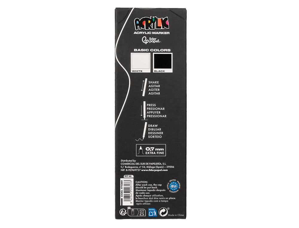 MARCADOR LIDERPAPEL ACRYLIC BASE AGUA TODO TIPO DE SUPERFICIE PONTA FINA 0,7 MM CAIXA DE 4 UNIDADES BRANCO E PRETO