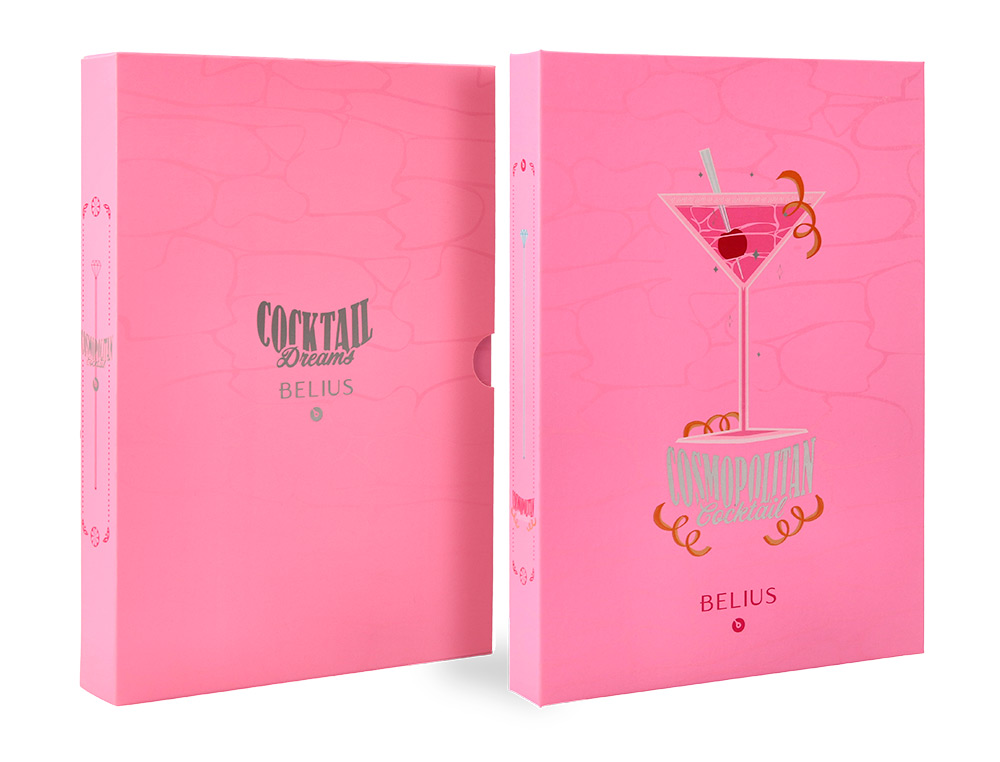 ESFEROGRAFICA E PORTA CARTOES BELIUS COCKTAILS COSMOPOLITAN ALUMINIO ROSA PRATEADO RELEVO TINTA COR AZUL CAIXA DE DESIGN