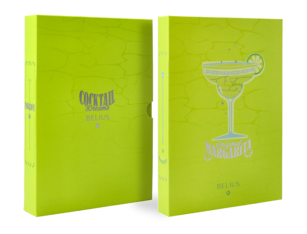 ESFEROGRAFICA E PORTA CARTOES BELIUS COCKTAILS MARGARITA ALUMINIO VERDE LIMA PRATEADO RELEVO TINTA COR AZUL CAIXA DE DES