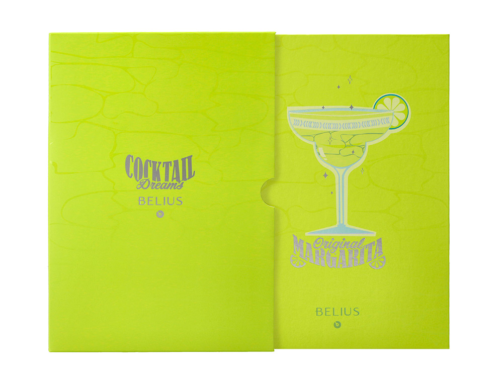 ESFEROGRAFICA E PORTA CARTOES BELIUS COCKTAILS MARGARITA ALUMINIO VERDE LIMA PRATEADO RELEVO TINTA COR AZUL CAIXA DE DES