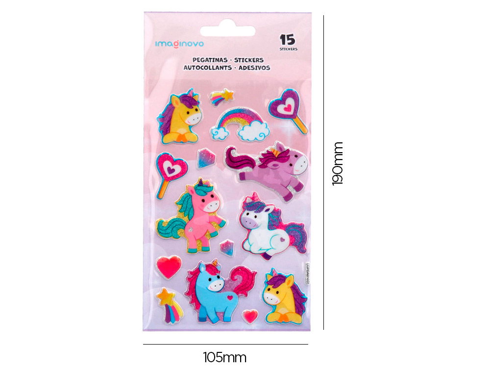 AUTOCOLANTES IMAGINOVO UNICORNIOS MAGIC DREAMS COM BRILHO 190X105 MM EM BLISTER