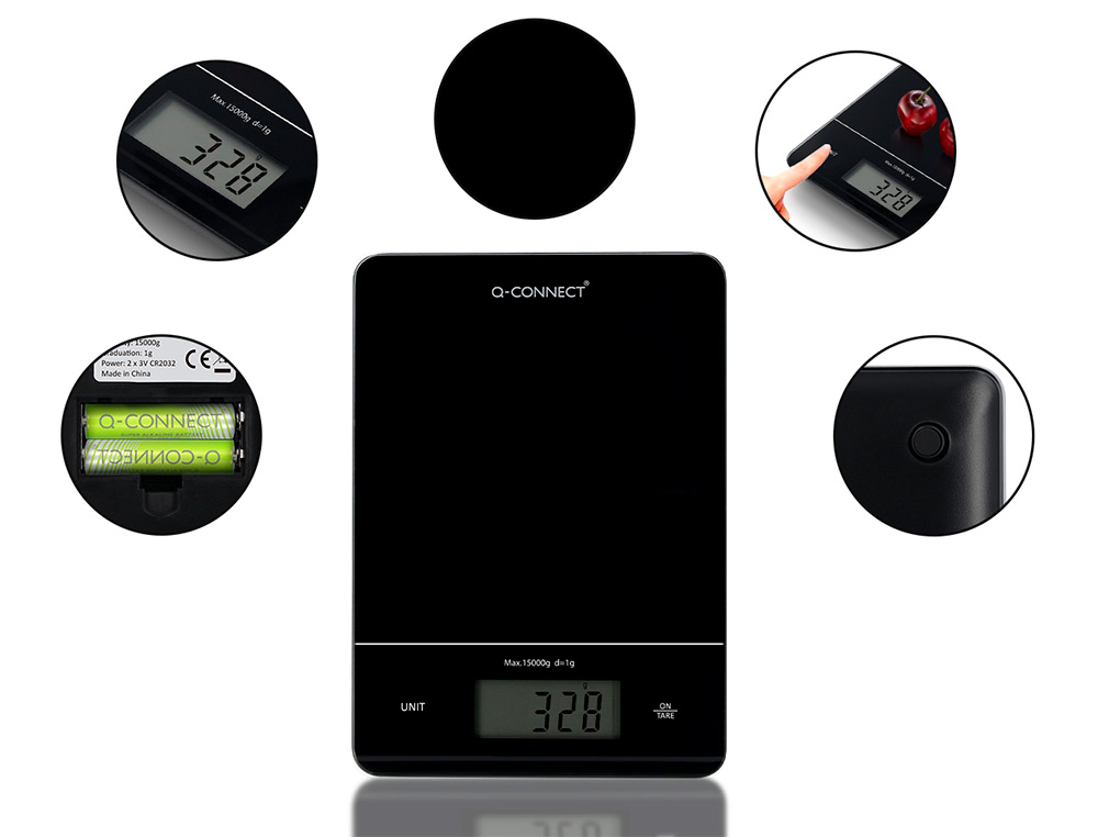BALANCA PRECISAO Q-CONNECT DIGITAL COM ECRA LCD PRECISAO 1 GR CAPACIDADE DE 5 GR A 15 KG 240X170X17,5MM