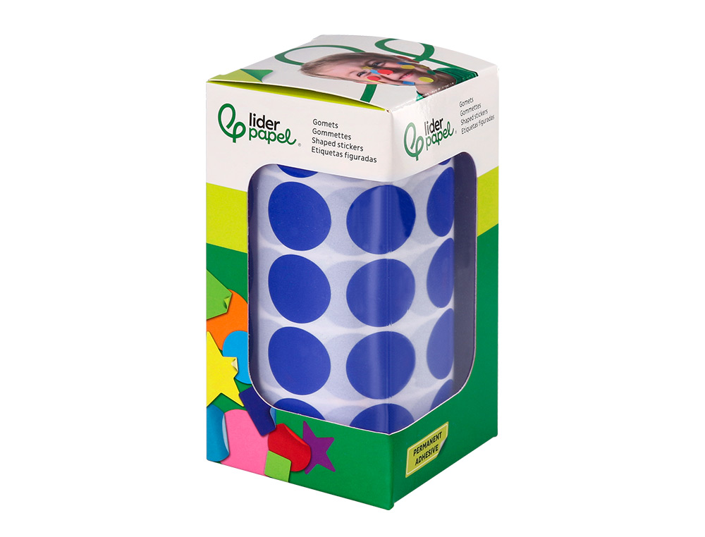 ETIQUETAS ESCOLAR LIDERPAPEL AUTOADESIVAS CIRCULOS 20 MM AZUL ROLO DE 2000 UNIDADES EM CAIXA DE CARTAO