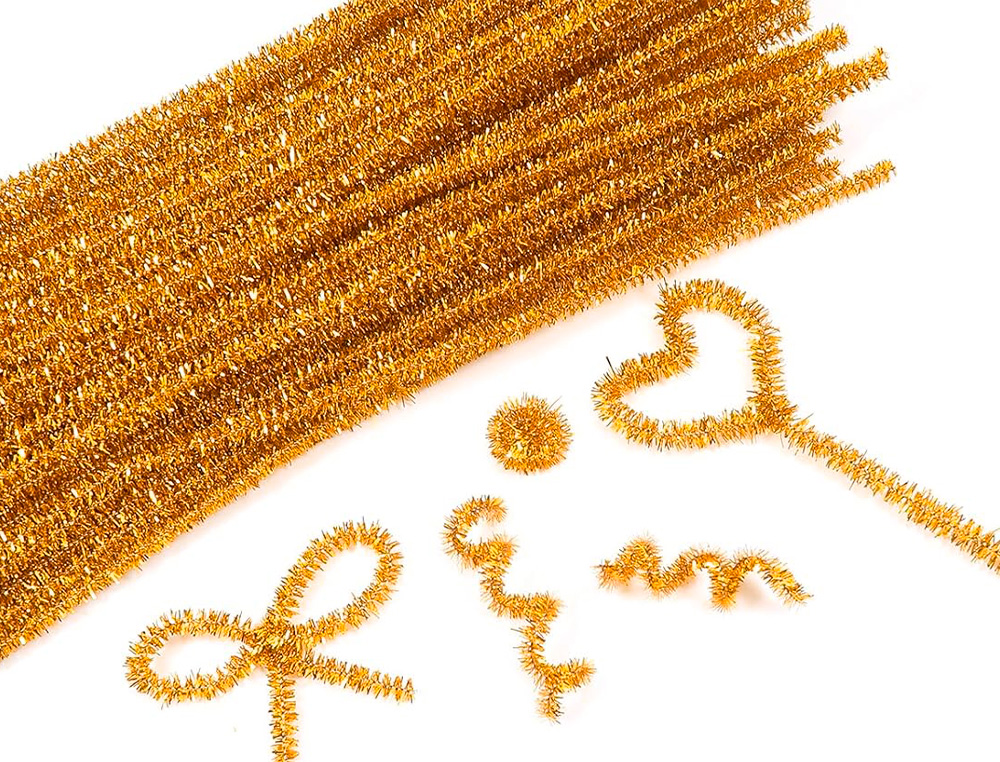 TIRAS DE CHENILLE LIDERPAPEL 30 CM COR OURO BOLSA DE 100 UNIDADES