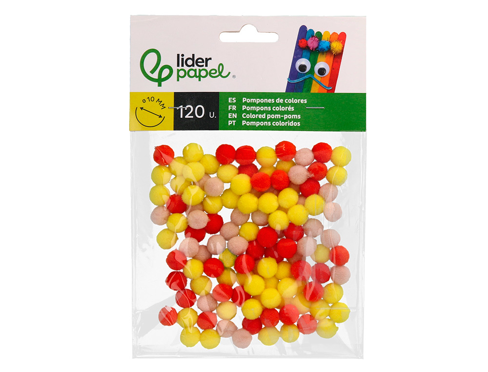 POMPONS DE CORES LIDERPAPEL 1 CM TONALIDADES QUENTES BOLSA COM 120 UNIDADES