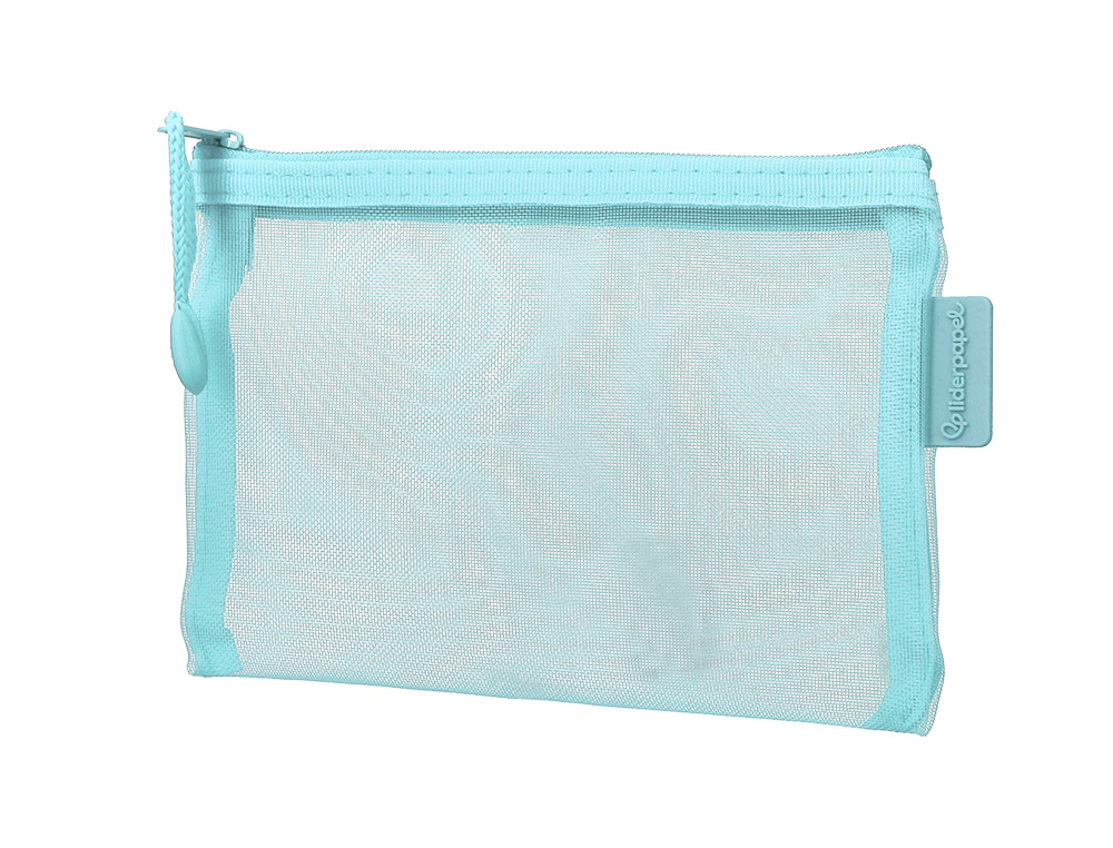 BOLSA COM FECHO DE CORRER LIDERPAPEL POLIESTER TRANSPIRAVEL MULTIUSOS DIN A6 AZUL PASTEL