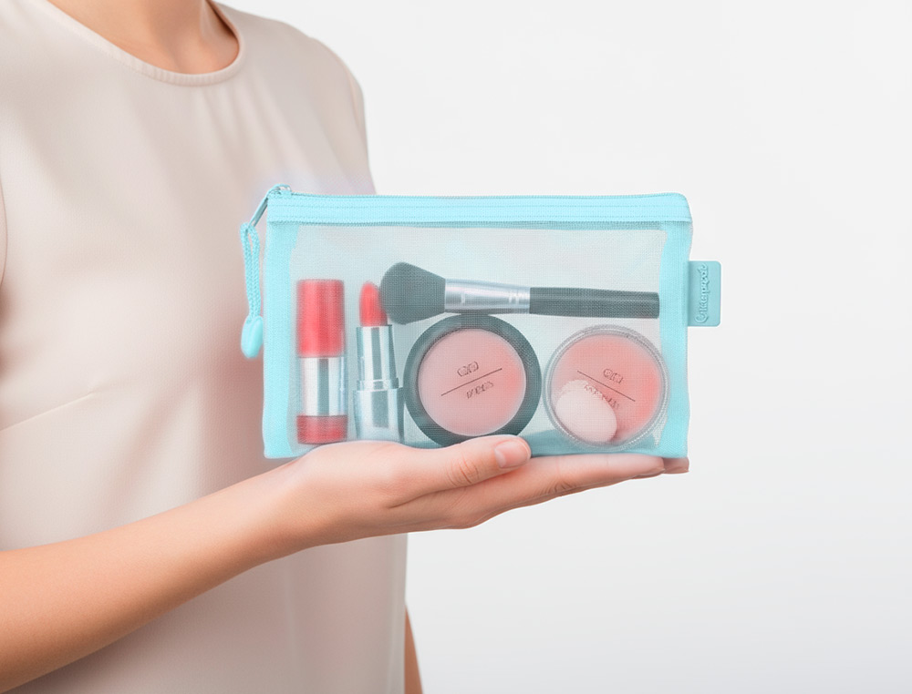 BOLSA COM FECHO DE CORRER LIDERPAPEL POLIESTER TRANSPIRAVEL MULTIUSOS DIN A6 AZUL PASTEL