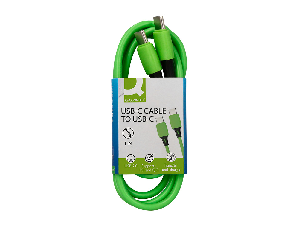 CABO USB-C A USB-C Q-CONNECT PVC COMPRIMENTO 1M VERDE