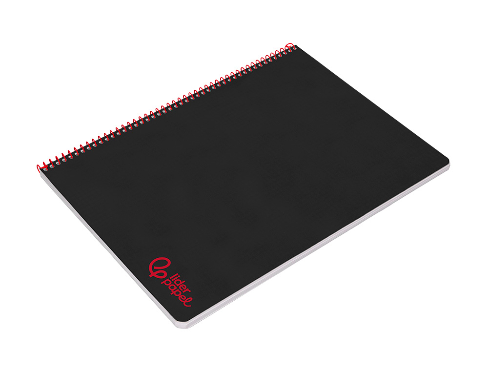 CADERNO ESPIRAL LIDERPAPEL WONDER DIN A4 CAPA PLASTICO 80F 90GR PAUTADO COM MARGEM COR PRETO