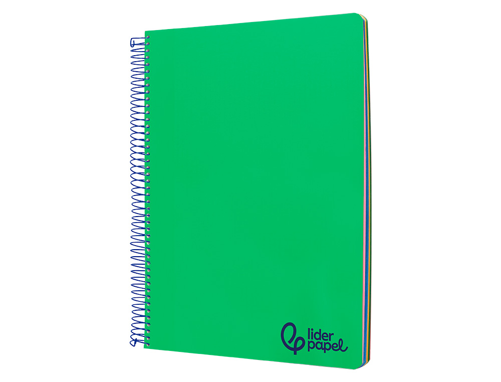 CADERNO ESPIRAL LIDERPAPEL WONDER MICRO DIN A4 CAPA PLASTICO 120F 90GR QUADRICULA 5MM 5 BANDAS 4 FUROS COR VERDE