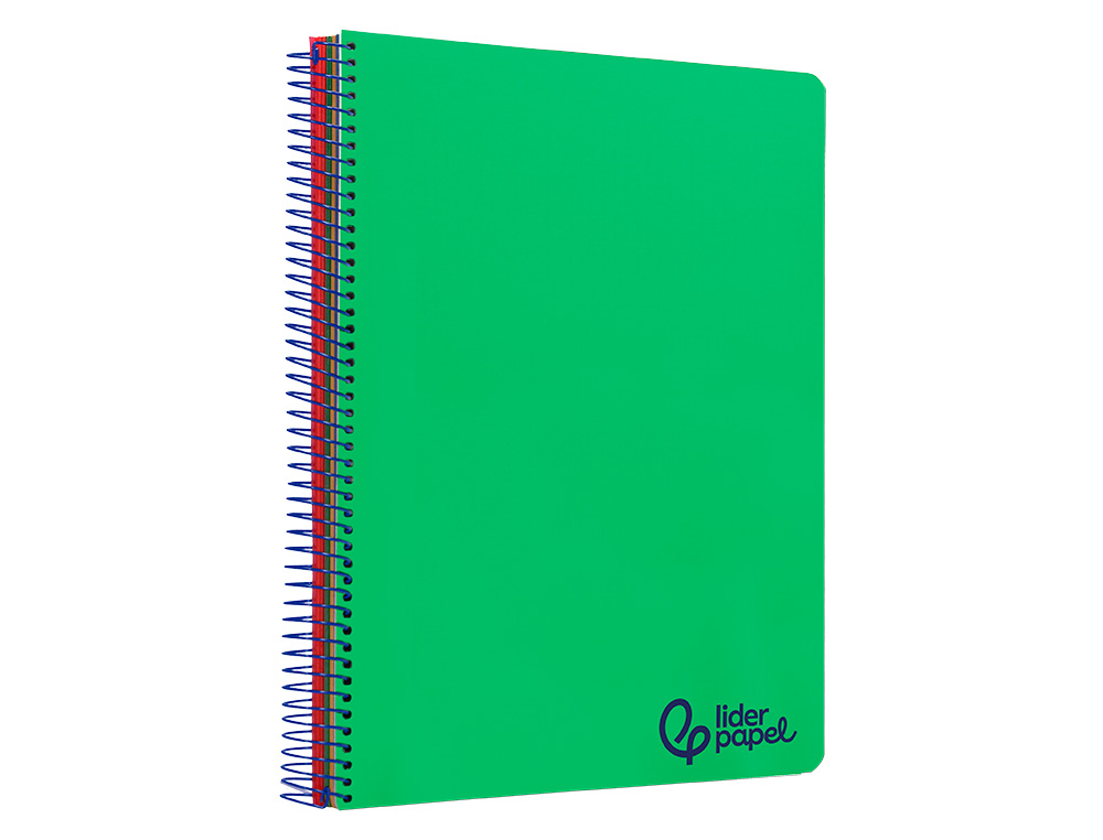 CADERNO ESPIRAL LIDERPAPEL WONDER MICRO DIN A4 CAPA PLASTICO 120F 90GR QUADRICULA 5MM 5 BANDAS 4 FUROS COR VERDE
