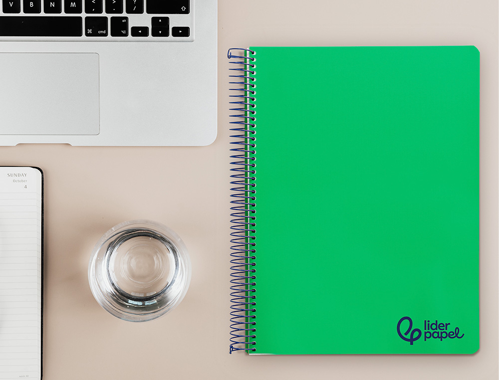 CADERNO ESPIRAL LIDERPAPEL WONDER MICRO DIN A4 CAPA PLASTICO 120F 90GR QUADRICULA 5MM 5 BANDAS 4 FUROS COR VERDE