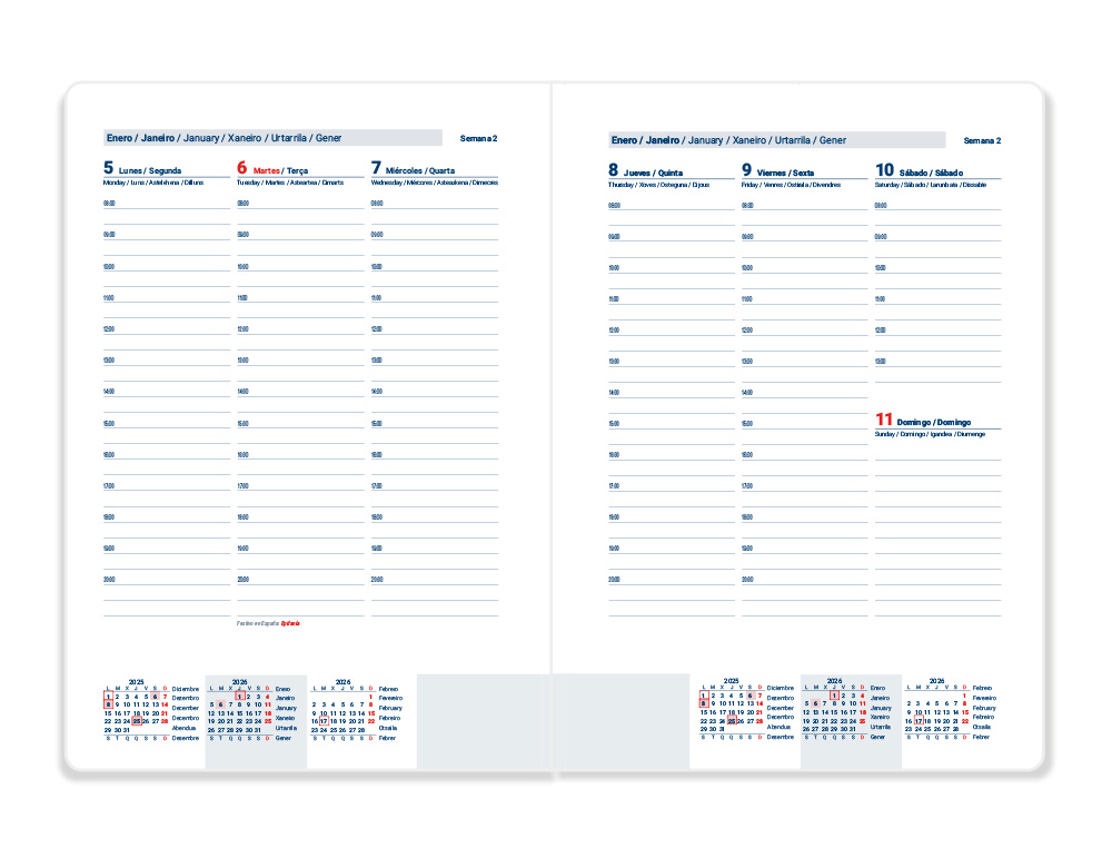 AGENDA ESPIRAL LIDERPAPEL CLASSIC A4 2026 SEMANA VISTA AZUL CLARO PAPEL 70 GR FSC
