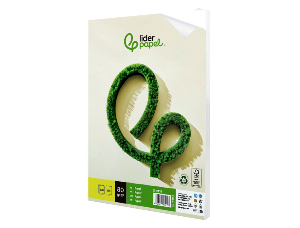 PAPEL LIDERPAPEL A4 80 GR RECICLADO LISO EMBALAGEM DE 100 FOLHAS
