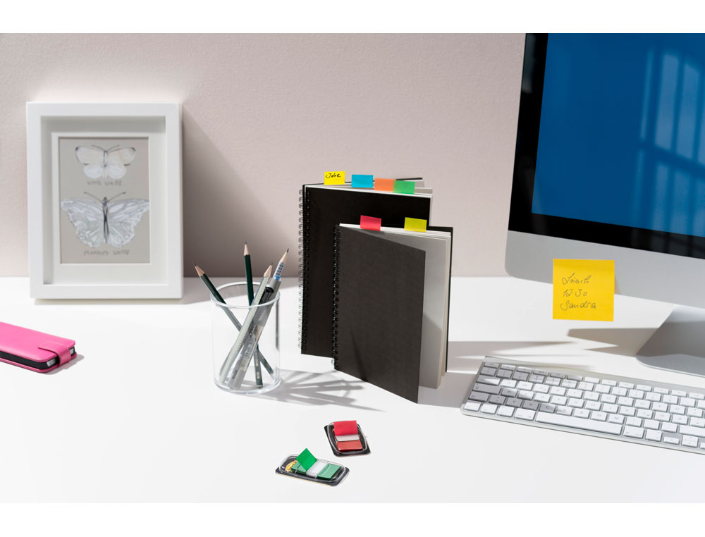 BANDERITAS SEPARADORAS POST-IT PEQUEA 11,9X43,2 MM DISPENSADOR 60 HOJAS+40 HOJAS GRATIS 5 COLORES SURTIDOS