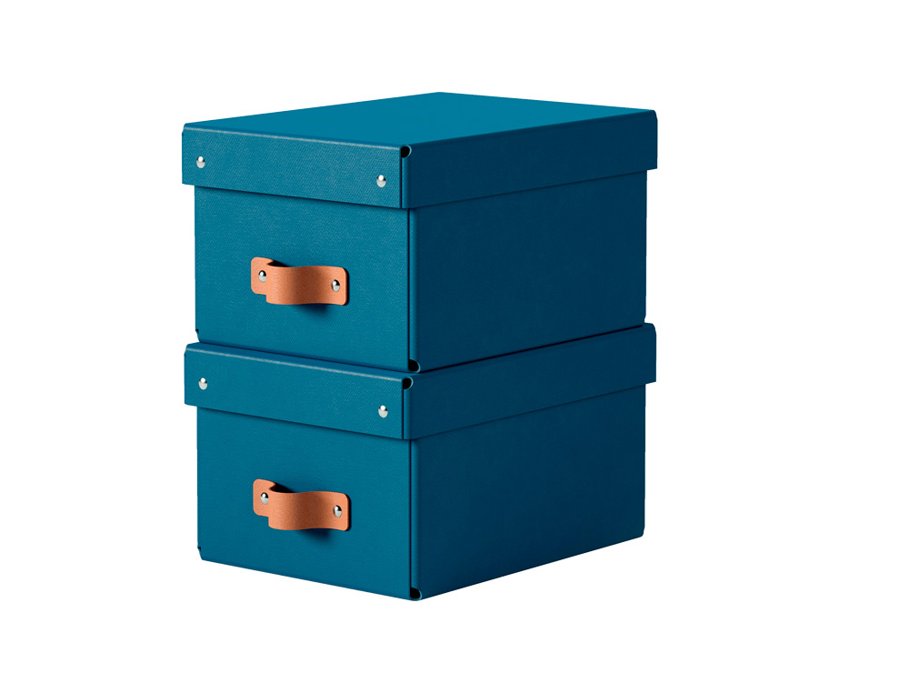 CAIXA DE ARMAZENAGEM LEITZ CARTAO PEQUENA COM ASA DE IMITACAO DE PELE COR AZUL PACK DE 2 UNIDADES