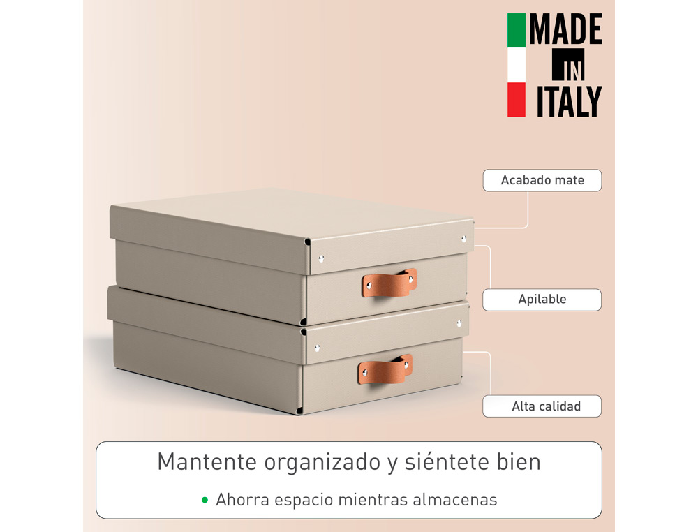 CAIXA DE ARMAZENAGEM LEITZ CARTAO MEDIA BAIXA COM ASA DE IMITACAO DE PELE COR BEGE PACK DE 2 UNIDADES