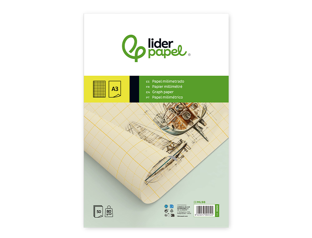 BLOCO PAPEL MILIMETRICO LIDERPAPEL DIN A3 50 FOLHAS 80 GR