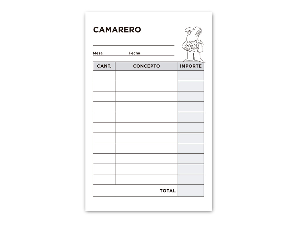 TALONARIO LIDERPAPEL CAMARERO DE BOLSILLO 85X135 MM 350 TRIPLICADO