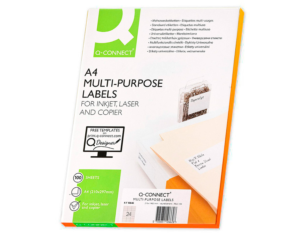 ETIQUETAS ADESIVAS Q-CONNECT DIN A4 70 X 35 MM