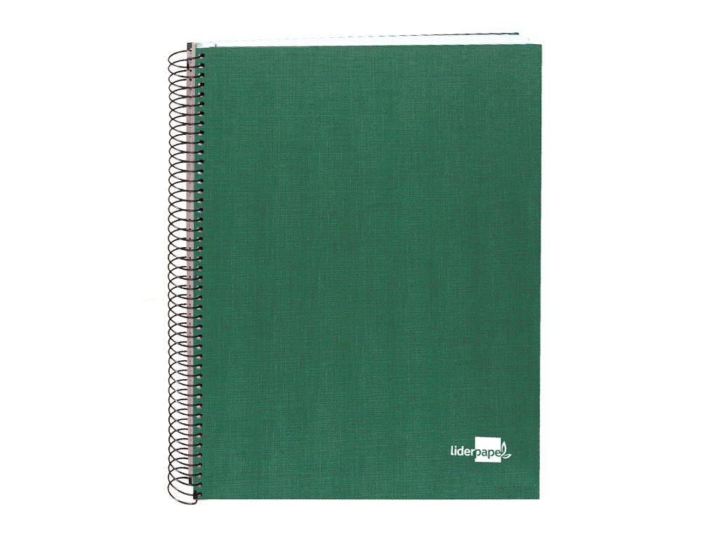 CADERNO ESPIRAL LIDERPAPEL A5 MICRO PAPERCOAT CAPA FORRADA 140 F 75 GR QUADRICULA 5MM 5 BANDAS 6 FUROS VERDE