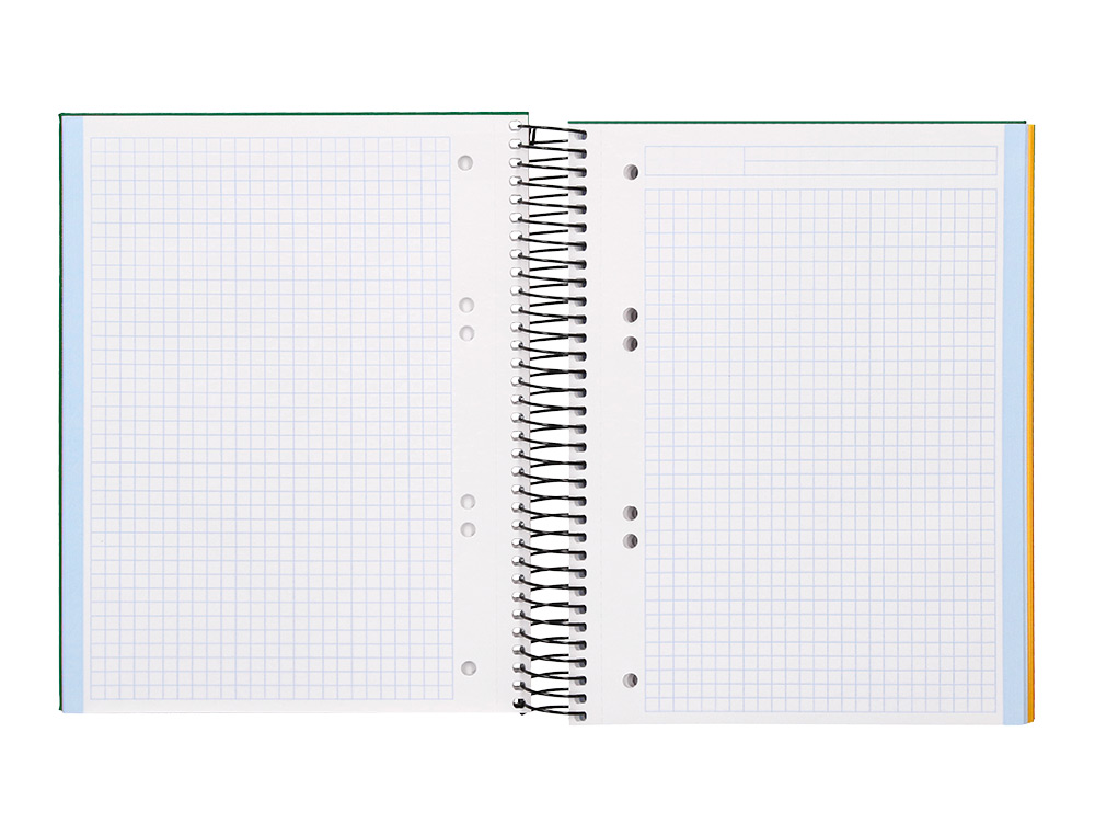 CADERNO ESPIRAL LIDERPAPEL A5 MICRO PAPERCOAT CAPA FORRADA 140 F 75 GR QUADRICULA 5MM 5 BANDAS 6 FUROS VERDE