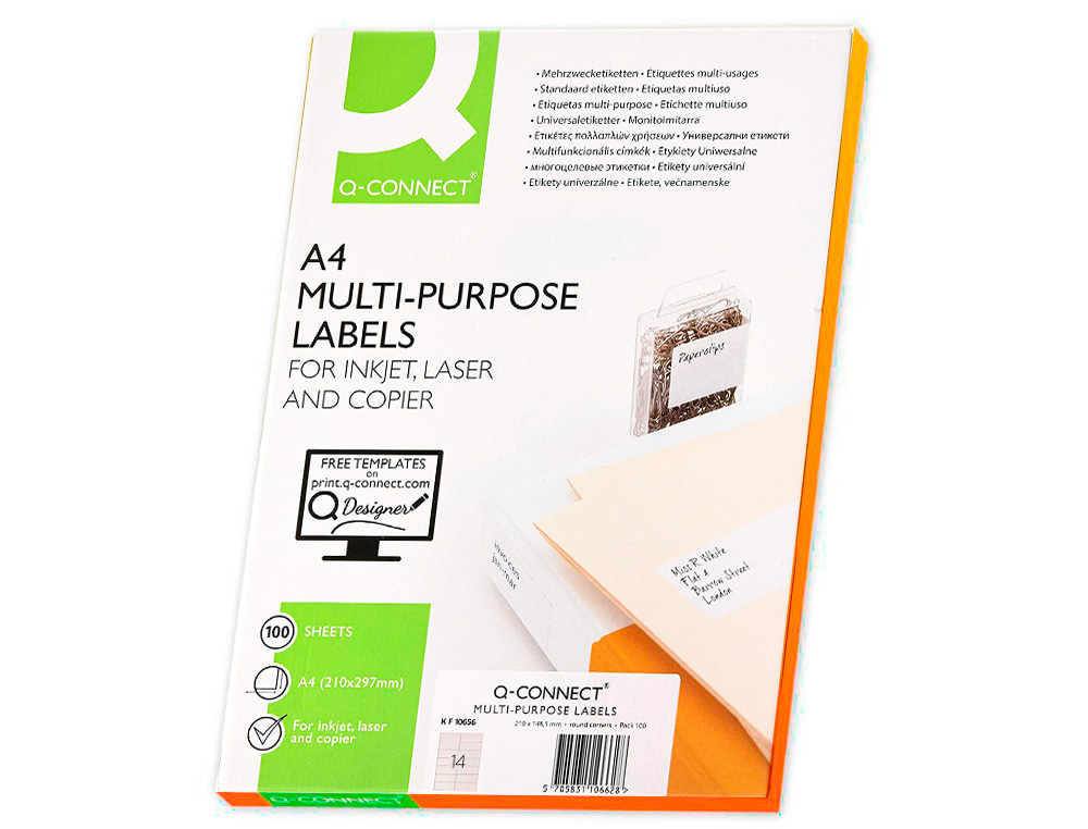 ETIQUETAS ADESIVAS Q-CONNECT DIN A4 105 X 42,3 MM