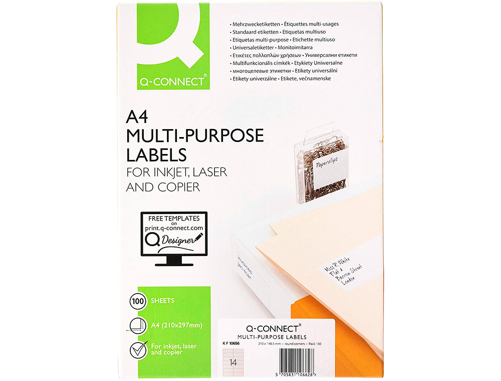 ETIQUETAS ADESIVAS Q-CONNECT DIN A4 105 X 42,3 MM