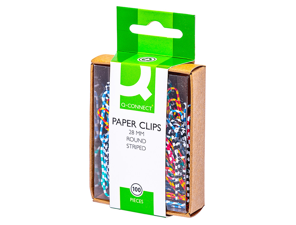 CLIPS DE COR RAIADOS Q-CONNECT - 28 MM CAIXA DE 100 UNIDADES