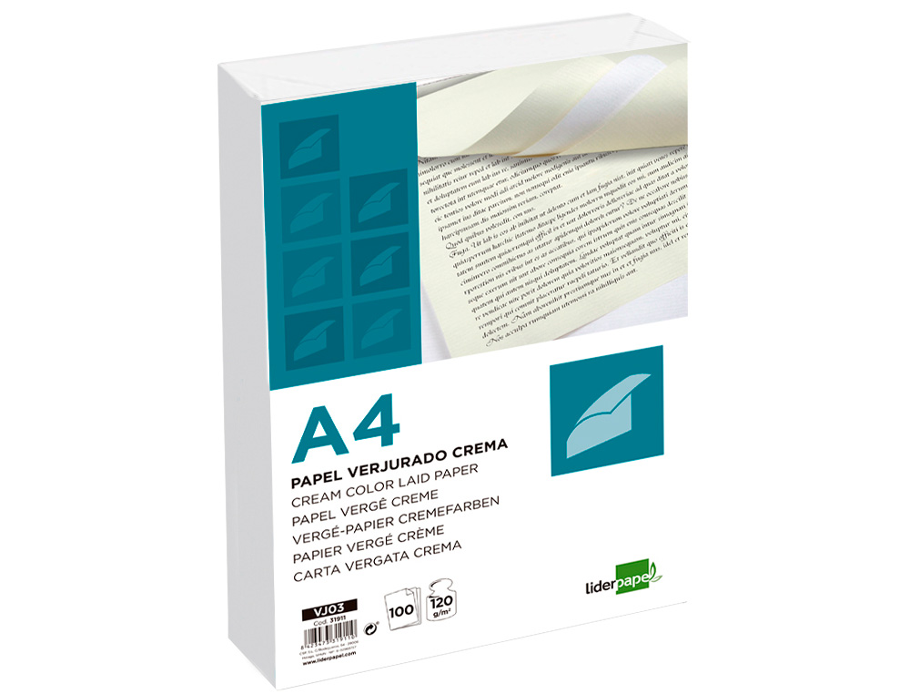 PAPEL VERGE LIDERPAPEL DIN A4 120 GR CREME EMBALAGEM DE 100 FOLHAS
