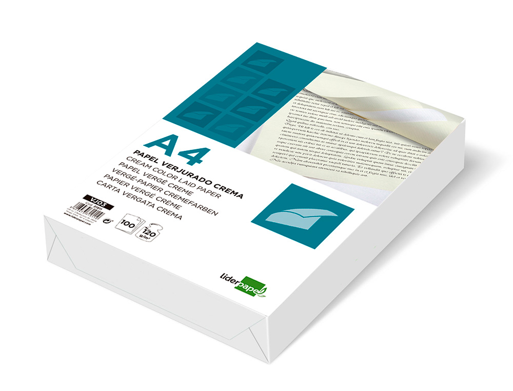 PAPEL VERGE LIDERPAPEL DIN A4 120 GR CREME EMBALAGEM DE 100 FOLHAS