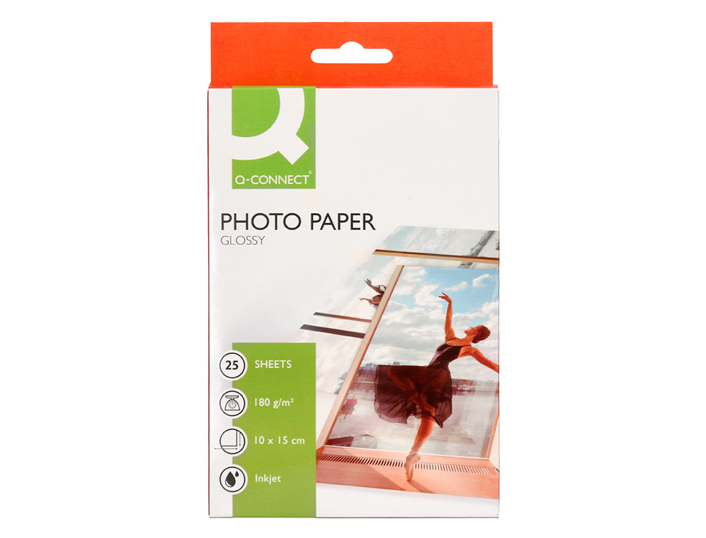 PAPEL FOTOGRAFIA Q-CONNECT GLOSSY -KF01905 -10X15 -DIGITAL PHOTO PARA TINTEIRO BOLSA DE 25 FOLHAS DE 180 GR