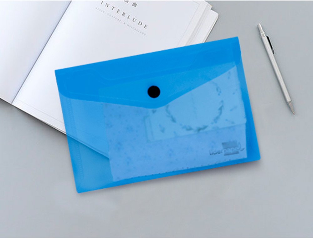 BOLSA PORTA DOCUMENTOS LIDERPAPEL COM MOLA DIN A6 AZUL