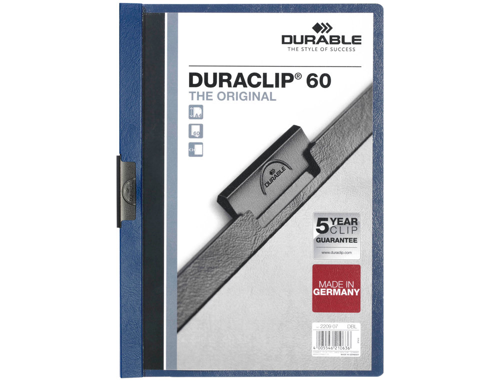 BOLSA DOSSIER DURABLE COM CLIP LATERAL DIN A4 AZUL ESCURO 60 FOLHAS