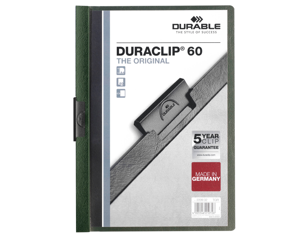 BOLSA DOSSIER DURABLE COM CLIP LATERAL DIN A4 VERDE ESCURO 60 FOLHAS