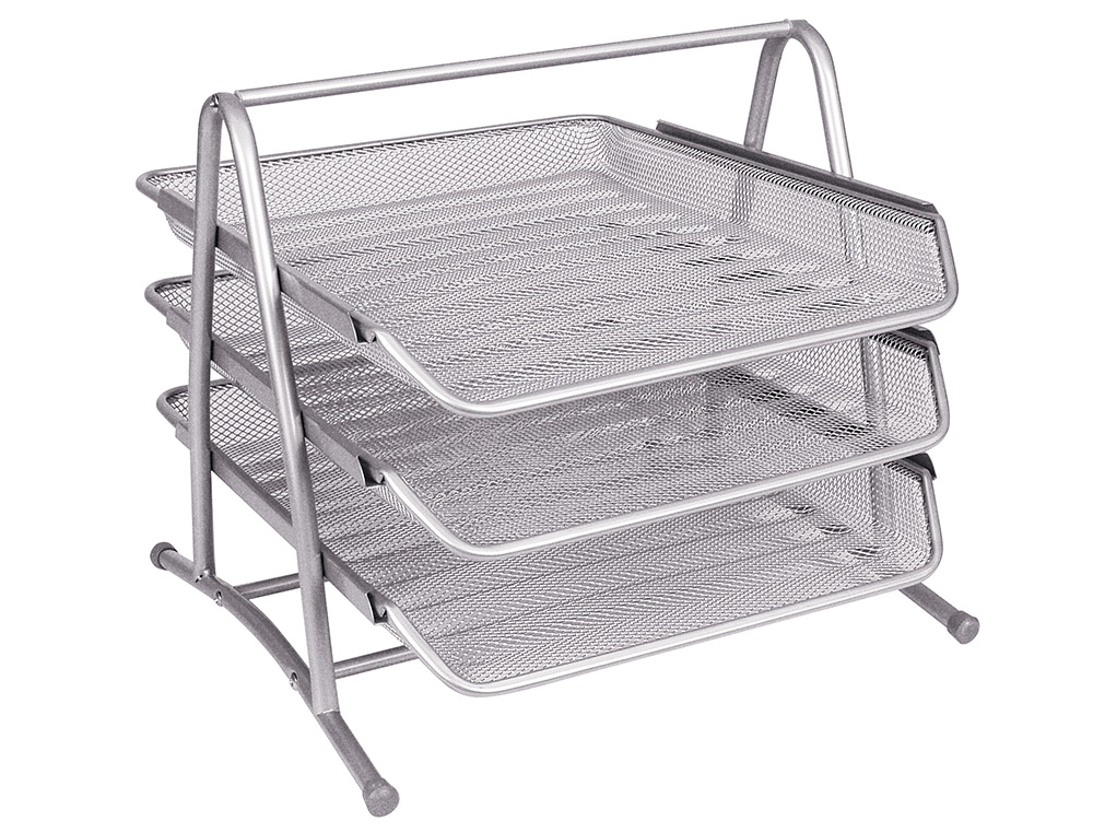 CONJUNTO 3 TABULEIROS DE SECRETARIA Q-CONNECT REDE METALICA, CINZENTO