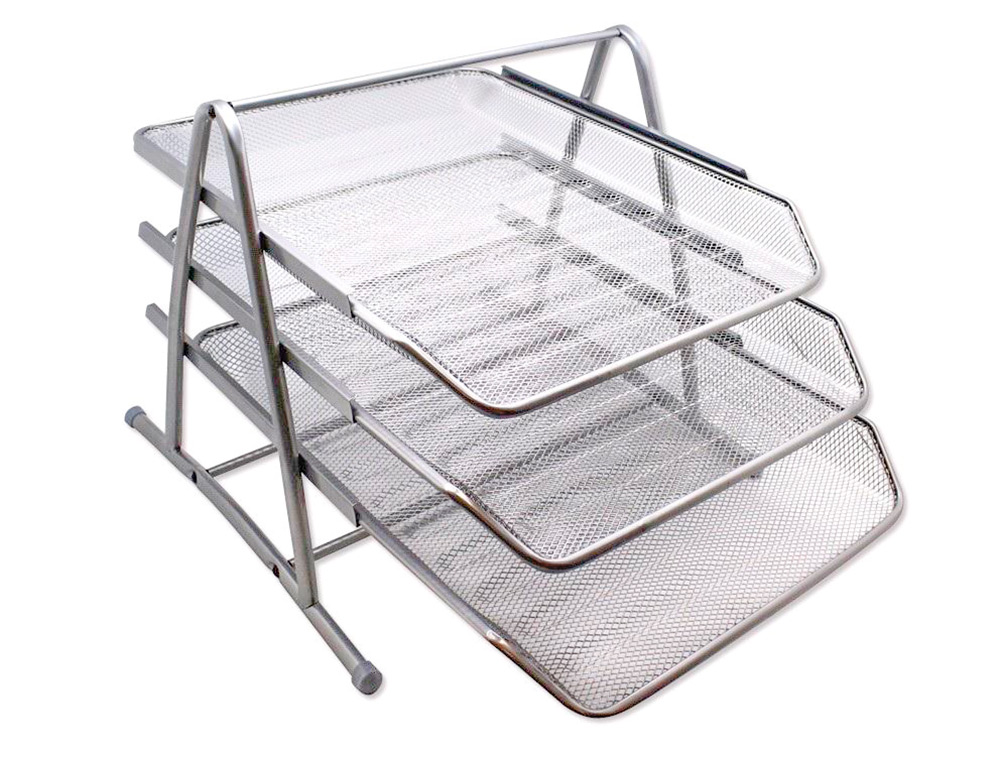 CONJUNTO 3 TABULEIROS DE SECRETARIA Q-CONNECT REDE METALICA, CINZENTO