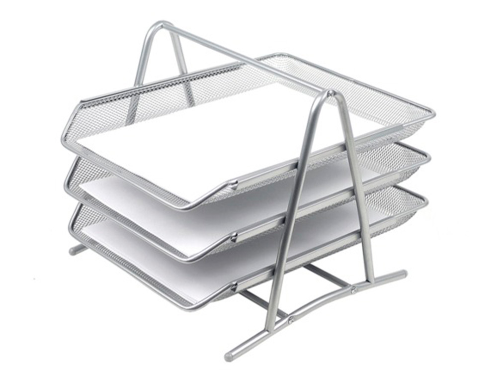 CONJUNTO 3 TABULEIROS DE SECRETARIA Q-CONNECT REDE METALICA, CINZENTO