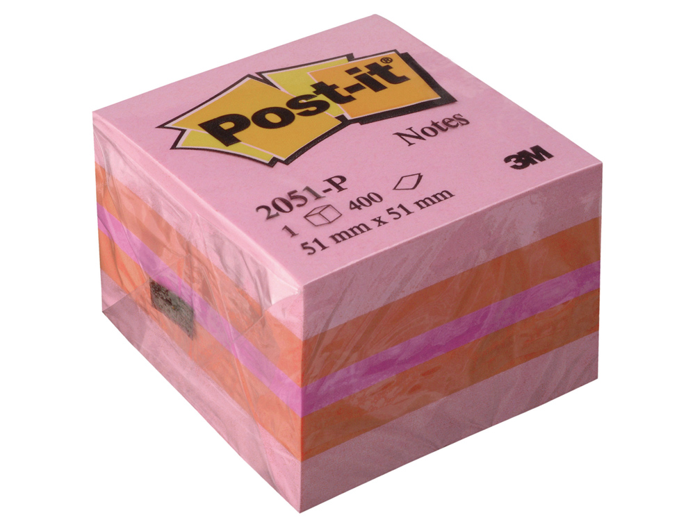 BLOCO DE NOTAS ADESIVAS POST-IT TIRA E POE POST-IT 51X51 MM MINICUBO COR ROSA 2051-P 400 FOLHAS