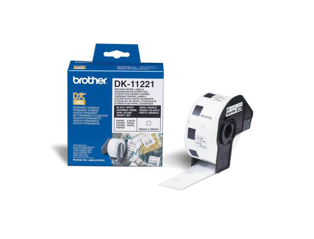 ETIQUETAS PRECORTADAS BROTHER DK11221 BRANCA 23 MM X 23 MM PAPEL TERMICO QUADRADAS 1000 ETIQUETAS