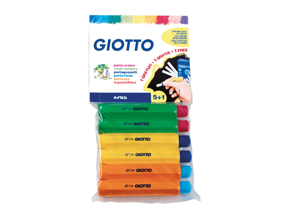PORTA GIZ PLASTICO GIOTTO BLISTER DE 5 + 1 DE OFERTA