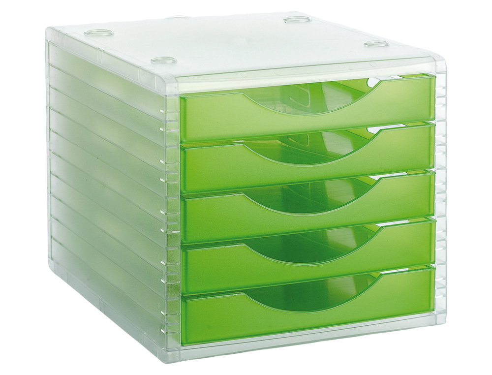 BLOCO CLASSIFICADOR DE SECRETARIA LIDERPAPEL EMPILHAVEIS 5 GAVETAS VERDE KIWI TRANSLUCIDO 340X270X255 MM
