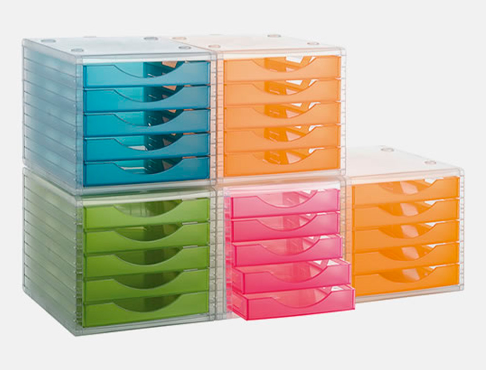 BLOCO CLASSIFICADOR DE SECRETARIA LIDERPAPEL EMPILHAVEIS 5 GAVETAS VERDE KIWI TRANSLUCIDO 340X270X255 MM